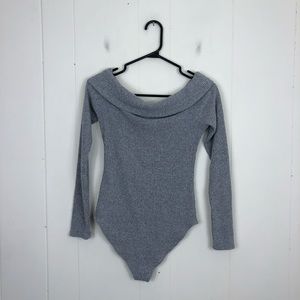 Forever 21 Ribbed Knit Salt & Pepper Bodysuit Sz M